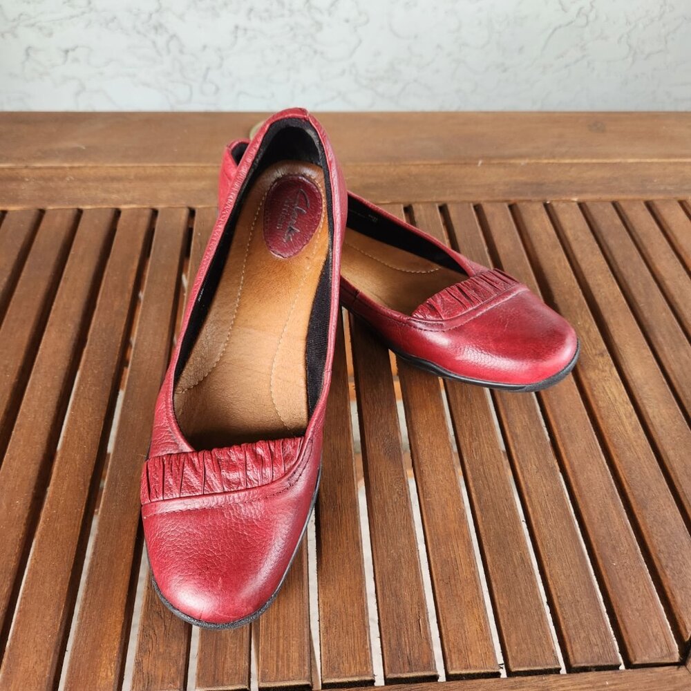 Clarks Red Leather Flats Loafers